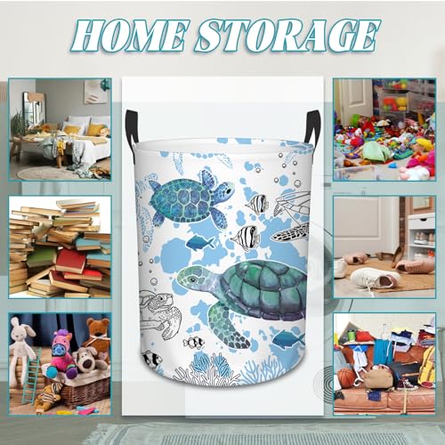 Sea Turtles Laundry Basket, 43L Collapsible Laundry Hamper Basket - color: blue sea turtles