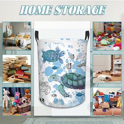 Sea Turtles Laundry Basket, 43L Collapsible Laundry Hamper Basket - color: blue sea turtles