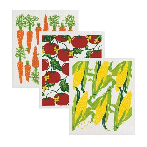 Wet-It! Swedish Dishcloth Reusable Towel Set for Kitchen | Biodegradable Absorbent Cleaning Washcloths for Dishes, Household Surfaces | Washable, & Quick Drying | 3 Pack - (Tomato, Carrot, Corn) - color: 3 Pack Veggie Set