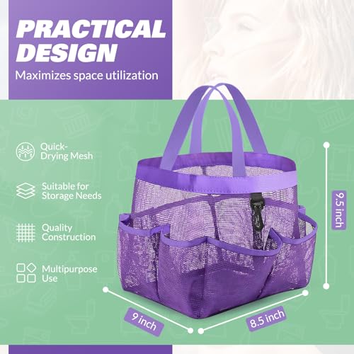 LOYEE Mesh Shower Caddy Portable for College Dorm Room Essentials with 8 Pockets, Shower Bag for Beach, Swimming, Gym, Travel, Bathroom(All purple) - color: All purple
