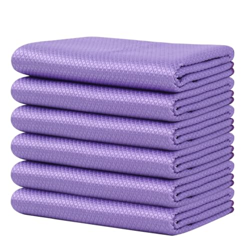 SINLAND Microfiber Glass Polishing Cleaning Cloths, Purple, 16x16In, 6Pk - color: Purple X 6