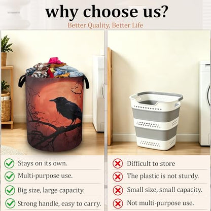Anime Red Moon Laundry Hamper with Sturdy Handles, Collapsible Laundry Basket, Waterproof Clothes Storage Organizer, Large Capacity for Bathroom Bedroom - color: Red Full Moon Magic