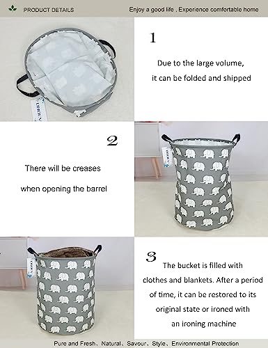 Round Elephant Laundry Hamper Waterproof Fabric Home Storage - color: Elephant