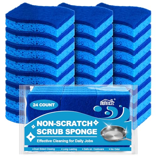 HOMEXCEL Sponges Kitchen 24 Pack, Non Scratch Scrub Dish Sponge, S- Blue - color: Light Blue-s Shape