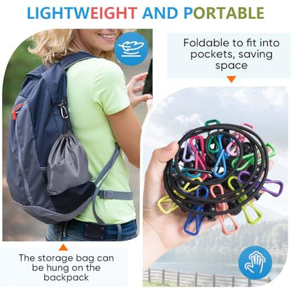 SenseYo Portable Travel Clothesline with 22 Clothespins Retractable Indoor Laundry Drying Clothing line Elastic Outdoor Camping Accessories for Camper Hotel Room Cruise