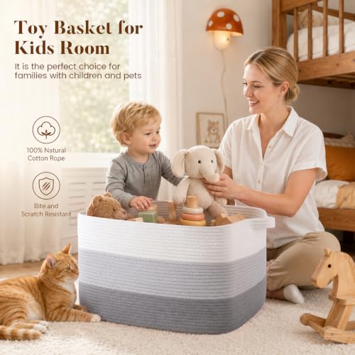 65L Large Woven Blanket Basket for Living Room, 19.7"x15.7"x11.8" - color: Gradient Grey, size: 19.7"x15.7"x11.8"