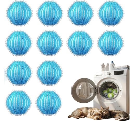 12PCS Pet Hair Remover for Laundry, Reusable Lint Catcher for Washing Machine, Efficient Debris, Hair Cleaner, Pet Hair Catcher for Clothes, Bedding, Washing Machine Hair Catcher(Blue)
