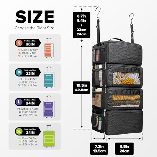 Suitcase Organizer, Hanging Travel Luggage Organizer Shelves Carry On Bag - color: Black-S, size: Small