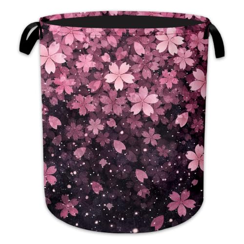 Laundry Hamper, Cherry Blossom Collapsible Pink Petals Laundry Baskets Waterproof Oxford Cloth With Handles, Clothes Storage Bucket For Bathroom/Bedroom 16" x 20.8" - color: Cherry Blossom