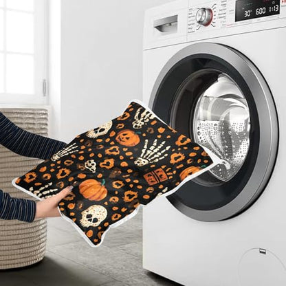 Mesh Laundry Bags Lingerie Bags for Washing Delicates 2 PCS Durable Wash Bag with Zipper Small and Medium Washable Halloween Leopard Pumpkin Skull Brown - color: Halloween Leopard Pumpkin Skull Brown