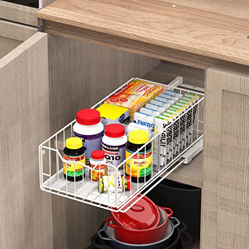 Simple Houseware Pull-Out Cabinet Sliding Basket, 17.2Dx9.7Wx5H, White - color: White