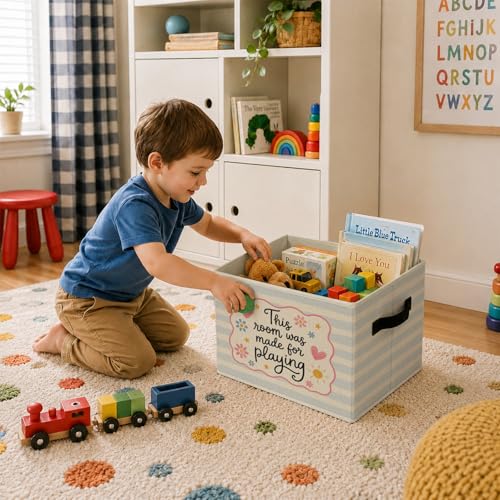 Girl Boy Playroom Foldable Storage Bins with Handles, Nursery Quote Decorative Storage Basket for Organizing Clothes Books Tools, This Room Is Made for Playing Gift for Nursery Bedroom - color: Kids Playroom