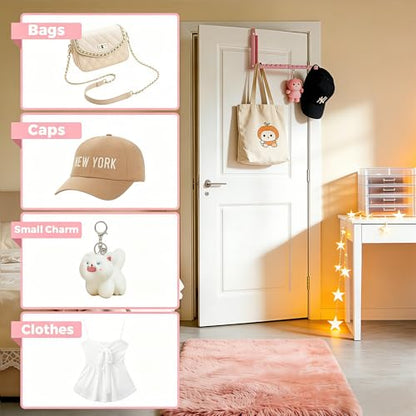 Pink Over the Door Hooks,Foldable Over the Door Hanger for Clothes - color: Pink-2