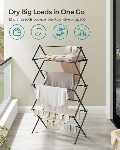 SONGMICS Foldable Clothes Drying Rack, 29.5 x 14.6 x 53.1 Inches - color: Black, size: 29.5" W