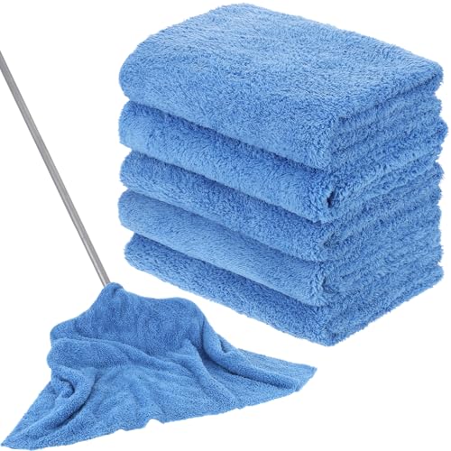 5 PCS Extra Large Microfiber Cleaning Cloth 30"x20", Washable Reusable Floor Cloth for Squeegee Mop House Floor Kitchen Car Window Highly Absorbent, Lint and Streak Free (Blue) - color: Blue