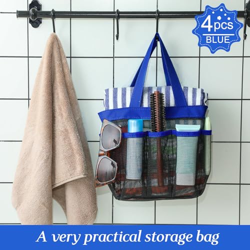 Hillban 4 Pcs Portable Mesh Shower Caddy, Blue - color: Blue