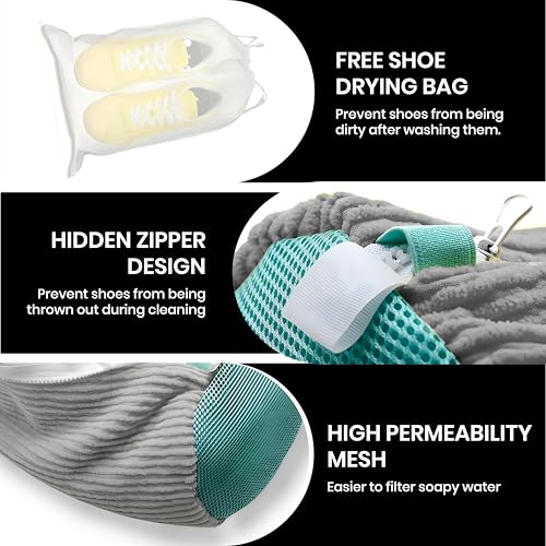 Shoe Washing Machine Bag for Washer & Dryer – Reusable Laundry Shoe Cleaning Bags for Sneakers, Tennis Shoes & Trainers – Zippered Mesh Shoe Washer Protector, Grey (2 Pack) - color: Gray