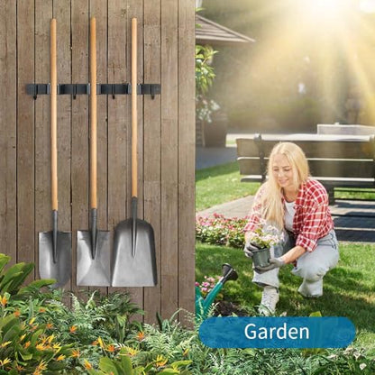 2 Pack Broom Hanger and Mop Holder, Heavy Duty Garden Tool Organizer Rack Rake and Shovel Handle, Stainless Steel Wall Mounted Utility Rack with Screws (3 Racks with 4 Hooks, Matte Black). - color: 2 Pack, size: 3R4H