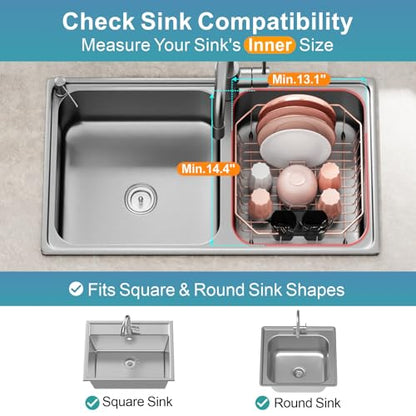 GSlife Small in Sink Dish Drying Rack - Stainless Steel for RV Kitchen - color: Rose Gold, size: Medium - 14.4" x 13.1" x 5.3"