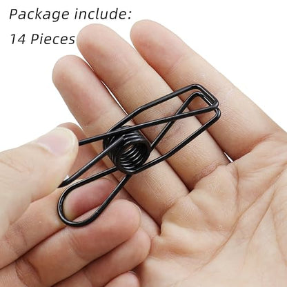 14 PCS Stainless Steel Large Black Clothes Pins, High Elasticity Strength Clothespins - Heavy Duty Multipurpose Metal Wire Chip Clips, 2.83 Inch for Laundry Home, Kitchen, Outdoor, Office - size: 2.83 Inch (7.2x1.8cm)-Black-14 PCS