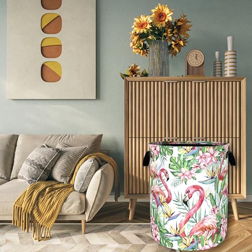 Pink Flamingo Laundry Basket Foldable Oxford Cloth Hamper18.9 x 16.5Inch - color: Floral Print With Pink Flamingo