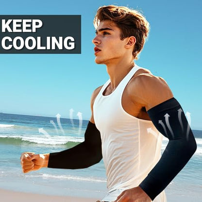 PFFY UV Protection Cooling Arm Sleeves for Men and Women UPF 50 Sun Sleeve - color: 2 Pairs - Black
