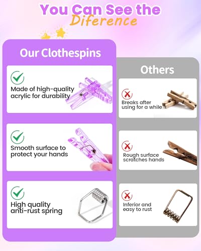 60Pcs Mini Clothespins for Baby Shower Games, Purple Clothes Pins 1.4 Inch - color: Purple Transparent