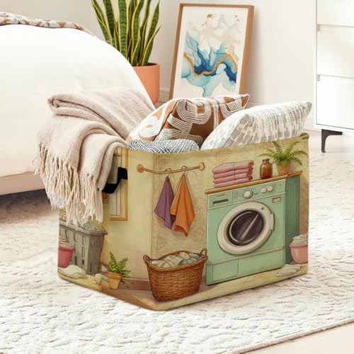 Laundry Room Laundry Hamper 56L Large Laundry Basket with Handles, Foldable Clothes Hamper for Bedroom Bathroom, Decorative Toy Storage Bin, Home Decor Organizer for Blankets, Towels & Toys. - color: Laundry Room
