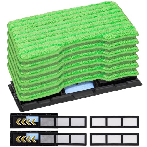 Vacmop Mop Vac Pads for Shark - Reusable Vacuum Spray Mop Pad Refills Fit for Shark Vacmop Replacement VM252 VM200 VM200p12 VMP30 VM190 VM250 Cleaner Heads - Hard Floor Mopvac Mopping Pads Wet Dry - color: 2chamber + 4filters + 6greenpads