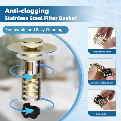 Universal Upgraded Bathroom Sink Drain Stopper Hair Catcher, Brushed Gold - color: Brushed Gold