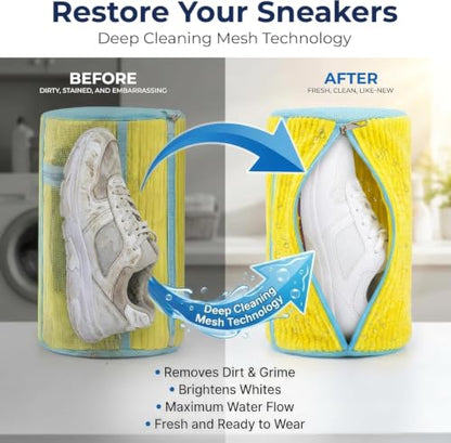 8-Piece Shoe Washing Machine Bag & Dryer Bag for Shoes 4x Each - 360° Thick Protection, Highly Durable Mesh Sneaker Washer w/Zipper Lock – Deep Cleaning Sneaker Laundry Bag for Spotless Shoes - color: Yellow 8pcs