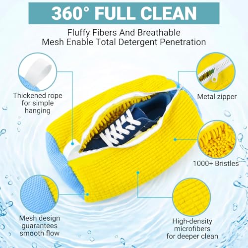 Shoe Washing Machine Bag 2 Pack - Reusable Laundry Shoe Bag for Washer and Dryer, 360° Deep Cleaning Machine for All Shoes Sneaker Tennis Shoes