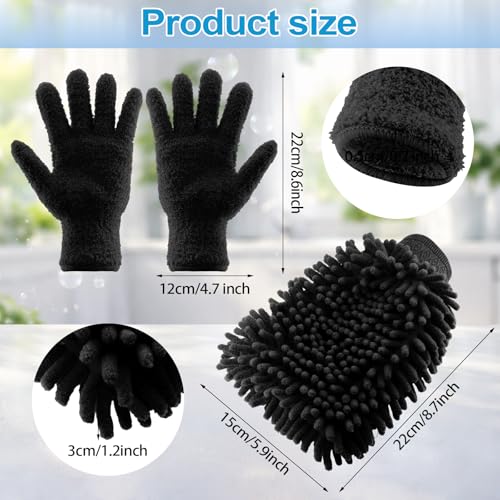 3Pcs Microfiber Dusting Mitt Gloves Microfiber Plant Cleaning Gloves, Black