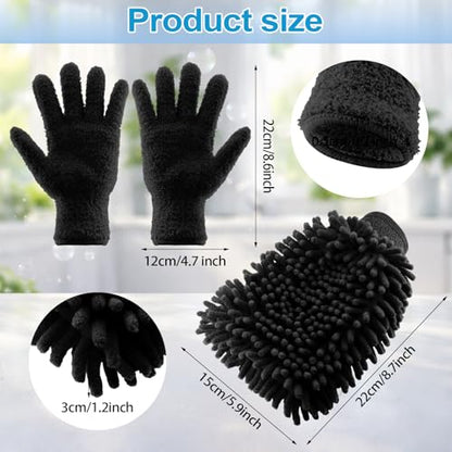 3Pcs Microfiber Dusting Mitt Gloves Microfiber Plant Cleaning Gloves, Black