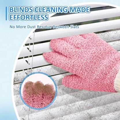 MIG4U Microfiber Dusting Gloves House Cleaning Glove for Blinds, Windows, Shutters, Furniture, and Car, Reusable Lint-Free Pink 2 Pairs S/M - color: Pink Mitten + Gloves