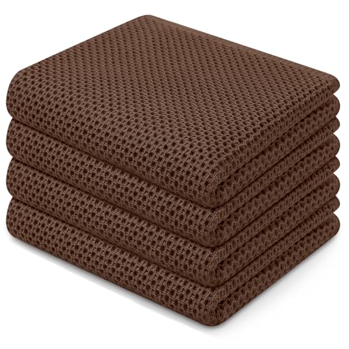 Homaxy 100% Cotton Waffle Weave Kitchen Dish Towels 4-Pack, Coffee - color: Coffee, size: 13 X 28 - 4 Pack