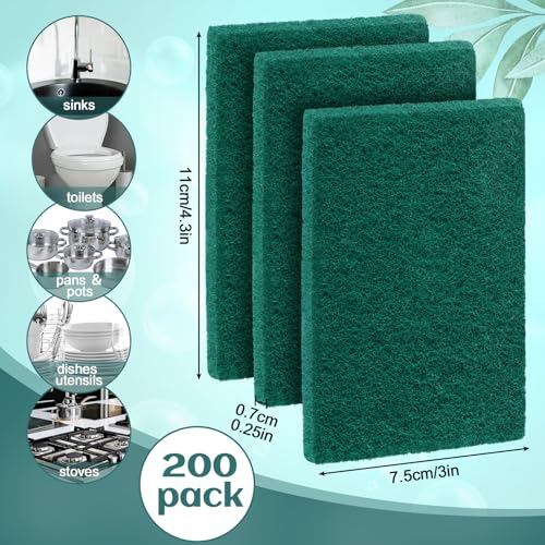 Hoolerry 200 Pcs Non Scratch Scouring Pads for Kitchen Dish,Green - color: Green