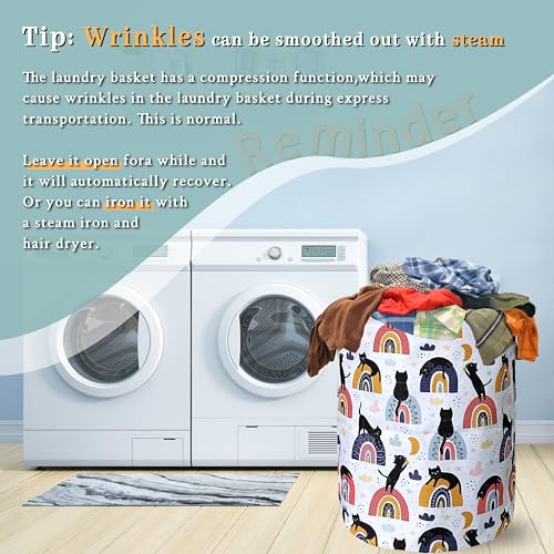 Cute Cats Laundry Basket Oxford Cloth Foldable Hamper 18.9x16.5 Inch - color: Cute Cat With Boho Rainbow