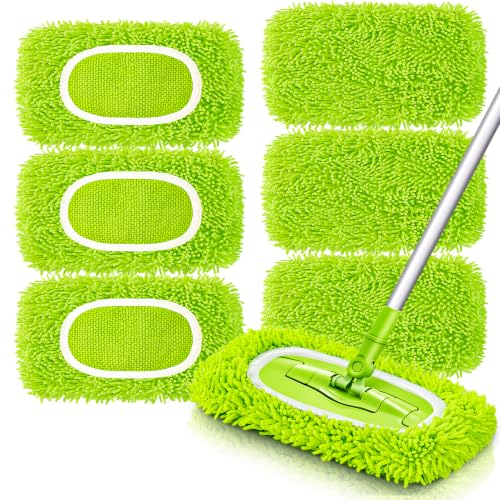 Unoutur Reusable Dry Sweeping Cloths Microfiber Wet Mop Pads Compatible with Swiffer Sweeper Mop Replacement Sweeping Mopping pad Refills for Hardwood Surface Floor Cleaning (6PCS)