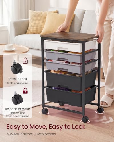 VASAGLE Rolling Cart with Drawers,5 Drawers Storage Cart, Black - color: Black, size: 5 Drawer