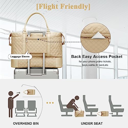 Large Travel Duffle Bag Carry on Weekend Bag with Shoes Compartment Gym Bags for Travel Women Men Waterproof Business Work Overnight Trips Sport Hospital Airplane Travel Essentials Khaki - color: A18-Khaki