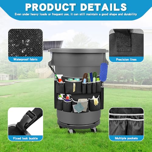 Trash Can Caddy Fit 32-55 Gallon Garbage Bins,Professional Tool Housekeeping Dispenser Storage Organizer Cleaning Supplies Caddy Adjustable Buckle,for Janitorial Trash Can,Maid Janitorial Duty