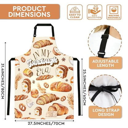 Adjustable Baking Aprons for Women - Cooking Aprons for Women with Pockets, Perfect for Baking Cooking Gradening - color: Yellow Sourdough