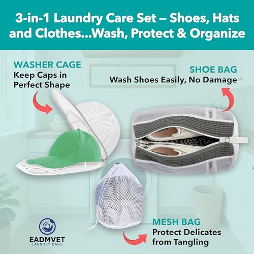 Hat Washer Cage Set 3-in-1 | Cap Washer with Shoe & Mesh Laundry Bags