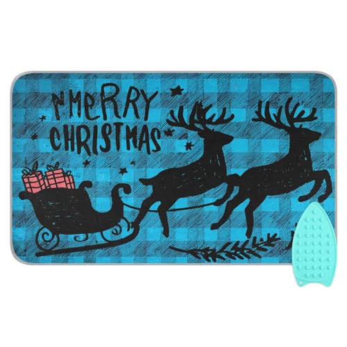 Ironing Mat Portable Ironing Pad Ironing Blanket for Table Top Heat Resistance Double-Side Using Travel Large 47.2 x 27.6 Inch Foldable Lightweight Christmas Check Elk Blue - color: Christmas Check Elk Blue