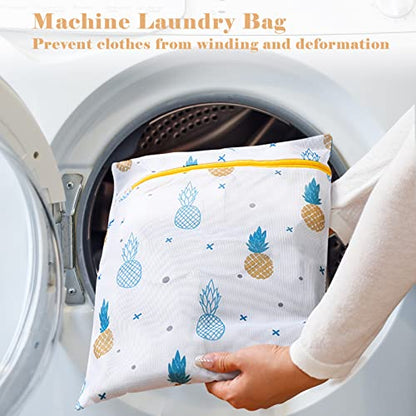 Mesh Zipper Laundry Bags Machine Wash, 5-Piece Pineapple Print - color: Pineapple