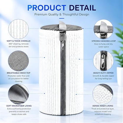 GEWON Shoe Washing Machine Bag for Sneakers, 360° Deep Cleaning, 2 Shoe Bags, 4 Dust Bags - color: white