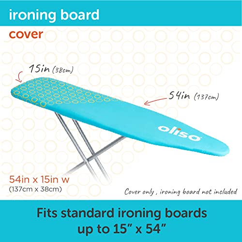 oliso Ironing Board Cover and Pad - 100% Cotton - Standard 15 x 54 - color: Turquoise/Yellow
