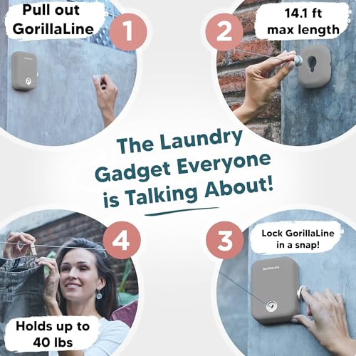 GorillaLine - Retractable Clothesline Indoor Outdoor Clothes Line - Heavy Duty Clothes Drying Laundry Line - Wall Mounted Drying Rack - Air Dry Clothing - color: Gray