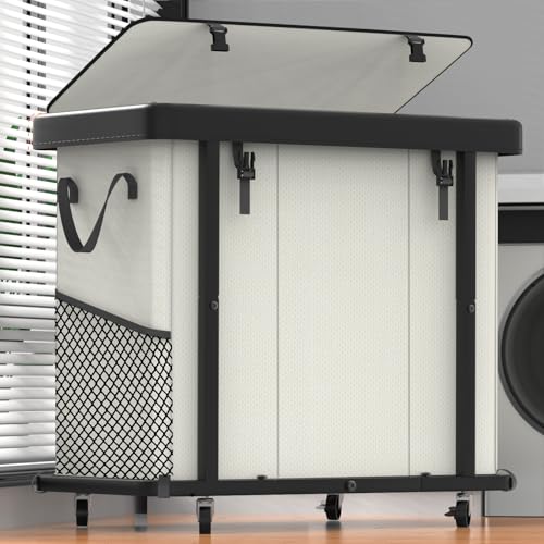 Laundry Basket with Wheels, 230L(60Gal) Laundry Sorter 3 Section - Beige - color: Beige, size: 3 Section-230L